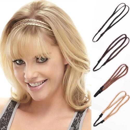 Richkeda Store New 2021 Fashion Women Girl Synthetic Hair Plaited Double Plait Elastic Headband Hairband Braided Band Hair