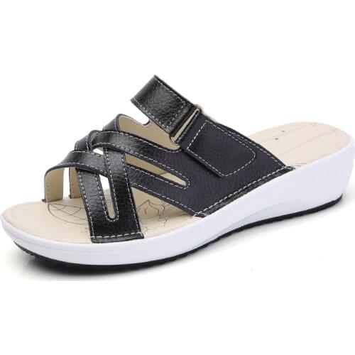 2021 Genuine Leather Womens Beach Sandals Shoes Flip Flops Slippers Ladies Summer Wedges Casual Female Platform Sandals Shoes