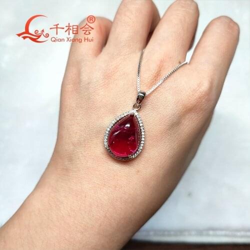 925 silver Fashion luxury pear shape with inclusions Artificial red ruby 13*18mm main stone Jewelry for Pendant Necklace