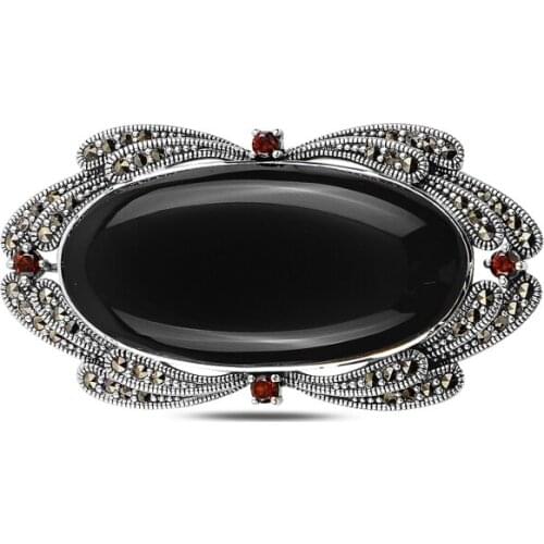 Silverlina Silver Natural Stone & Marcasite Brooch & Pendant