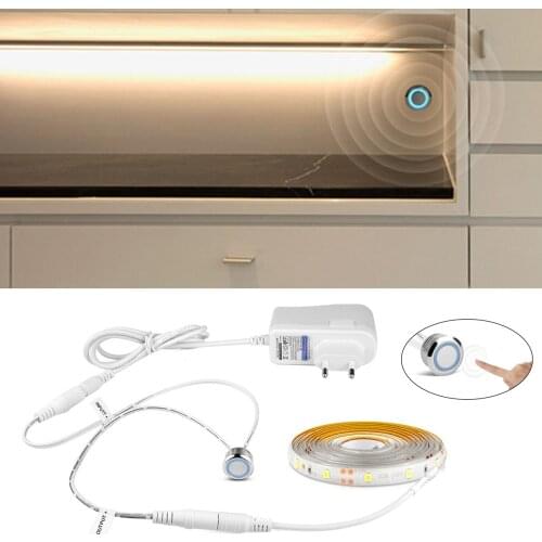 LED Strip Light Dimmable Touch Sensor Control LED Strips 2835 Lamp Tape 220V AC To DC 12V 2A Power Kitchen Bed Lighting
