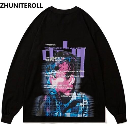 Harajuku 2021 Sweatshirts Letter Boy Print Streetwear Fashion Casual Pullover Hoodies Hip Hop Cotton Loose Black Tops Outwear