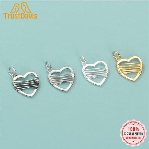 TrustDavis Real 925 Sterling Silver Fashion Romantic Knit Heart Charm Pendant Handmade DIY Accessories Jewelry Wholesale HY323