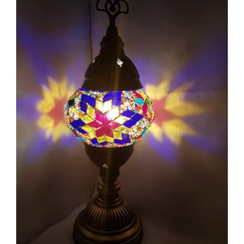 Turkish Moroccan Table Bedside Tiffany Nightstand Crystal Stained Glass Lamp for Bedroom Living Room - Small Vintage Mosaic Deco