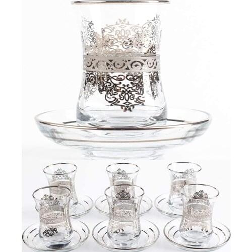 Turkish Tea Glasses Cups Set of 6 and Saucers with Arabic Moroccan Vintage for Serving and Drinking Housewarming Gift Vintage 3