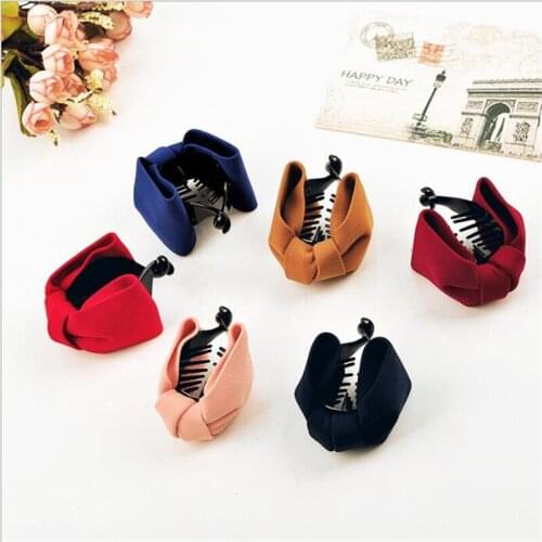 Korean Sweet Fabric Bow Hair Claw Elegant Women Solid Cloth Ties Banana Hair Crab Clips Ponytail Hold Girl Hair Accessories