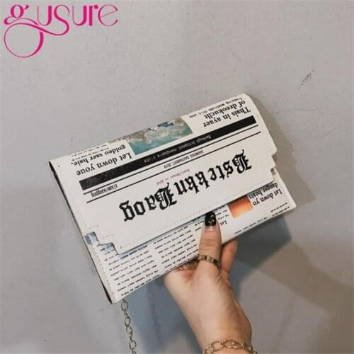 Gusure Envelope Bag for Women New Personality Inkjet Newspaper Bag Chain Shoulder Messenger Bags