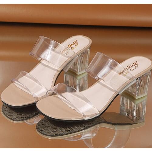 2021 Sandals High Heels Jelly Crystal Heel Transparent Pumps Ladies Office Chic Clear Heels Summer Sandals Women Shoes