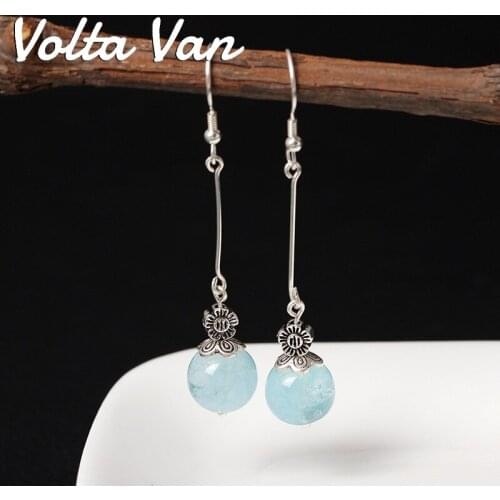 Volta Van 2021 New Drop Earrings 925 Sterling Silver Aquamarine Crystal Pendientes Plata Elegant Vintage Women Silver Earrings
