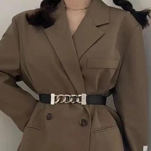 Women Fashion Elasticity Belt Leather Metal Chain High Quality PU Cummer Bunds All-Match Dress Coat Sweater Lady Designer Belts