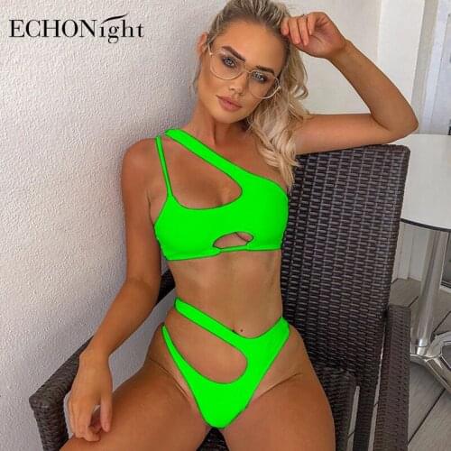 Echonight Neon Swimsuit Women Hollow Out Push Up Bikini Set Female Swimwear Monokini Bathing Suit Summer Beach Wear Dropshipping
