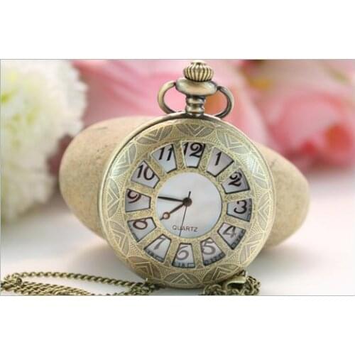 Hot sales Vintage bronze Classic wheels Fashion hollow out Steampunk Pocket watch necklace