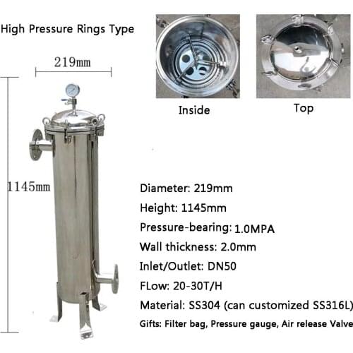 1.0Mpa Bag Filter Stainless Steel SS304 High Precion Strainer High Pressure Water Food Oil Diesel Ink Beer Milk Filter One Bag