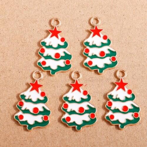 10pcs 17*30mm Christmas Tree Charms for Jewelry Making Enamel Star Charms Pendants DIY Necklaces Earrings Keychain Crafts Gift