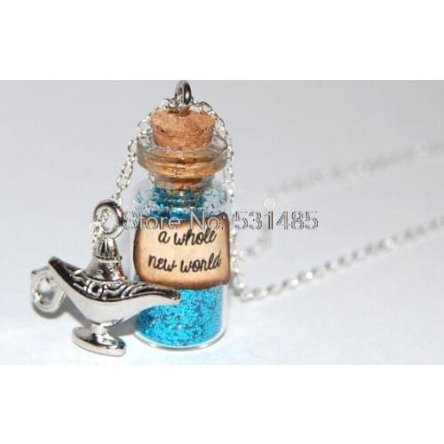 12pcs/lot Aladdin Glass Bottle Necklace a new world message silver necklace