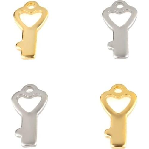 20pcs 17*8mm Stainless Steel Small Heart Key Pendant Charms For DIY Jewelry Making Bracelet Necklace Earrings Components Parts