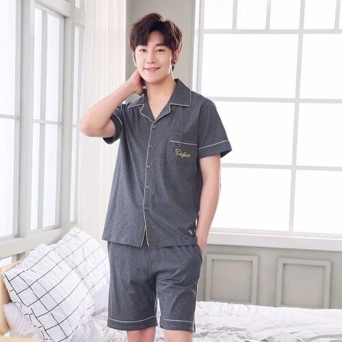2020 Summer 100% Cotton Short Sleeve Pajama Sets for Men Soft Sleepwear Suit Male Homewear Pijama Lounge Wear Women Home Clothes