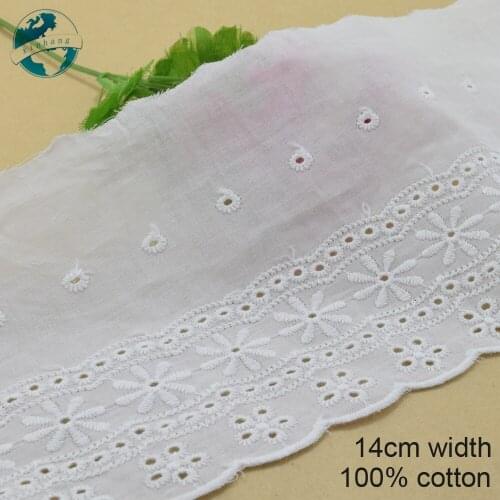 3yards 14cm wide white 100% cotton embroidery lace french lace ribbon fabric guipure diy trims knitting sewing Accessories#4112
