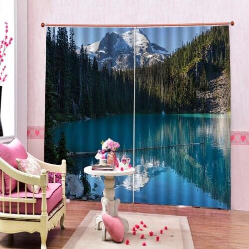 3D Curtain Bed Room Living Room Office Hotel Curtains Snow Mountain Green Woods Blue Lake Curtain For home decoration