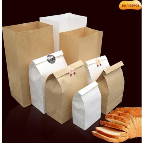 50/100PCS Fine kraft paper bag food holiday gift bag for sandwich bread candy recyclable party bag dry packaging paper bag