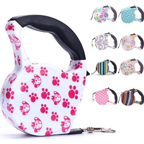 5M Retractable Dog Leash Colorful Print Puppy Walking Leads Pet Running Leashes Hands Freely Great for Walking Small Dogs Cats