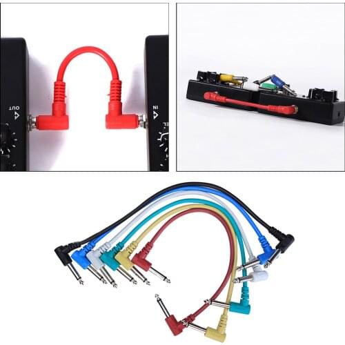 6x Professional Guitar Parts Colorful Angled Plug Audio Cable Leads Patch Cables for Guitar Pedal Effect