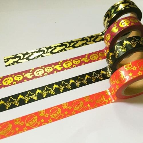 Free shipping Lovely 15mm*10m golden foil washi paper tape/Bat and Pumpkin and Deer and Santa Claus masking washi tape