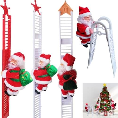 Xmas Party Home Decoration Electric Christmas Santa Claus Doll with Bag Climbing Ladder
