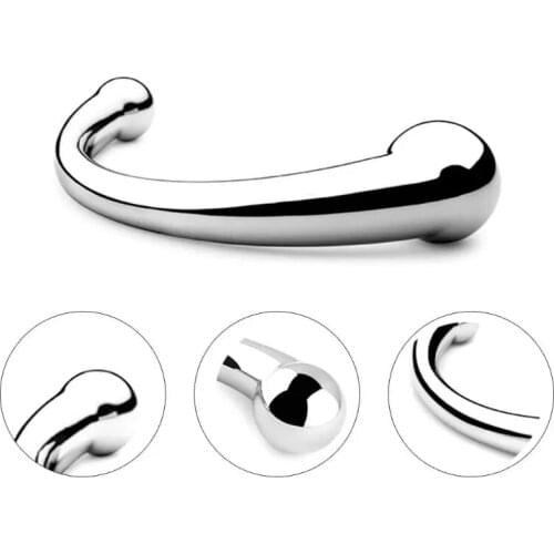 Double Ended Stainless Steel G Spot Wand Massage Stick Pure Metal Penis P-Spot Stimulator Anal Plug Dildo Sex Toy for Women Men