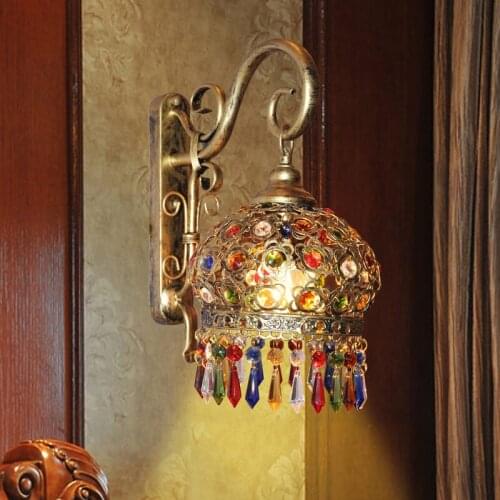 Lens headlight contracted Mediterranean blue crystal lamp, wall lamp of the head of a bed bedroom sweet garden light