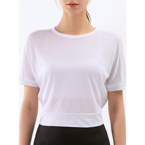 Short-Sleeved T-Shirt Summer Jacquard Twisted Running Sports Womens Fitness Outdoor Loose Yoga Clothes Blouse XR-Hot