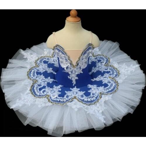 Blue Lace Professional Ballet Tutu Swan Lake Pancake Tutu Girls Child Women Ballerina Stage Performance Clothes For Kids
