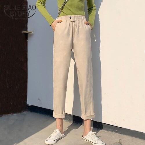 Cotton Loose Harem Pants Casual Solid Women Pants Pleated Capri Office Lady Trousers 2021 Autumn Winter Clothes Women 10426