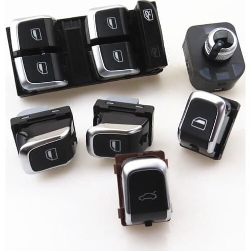 FHAWKEYEQ Chrome Window Glass Master Switch Side Mirror Knob Switch Trunk Lid Lock Control Button For A4 S4 B8 Q5 A5 4GD 959 851