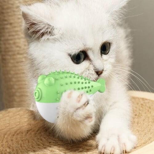 Cat Toys Pufferfish Shaped Cat Toothbrush Physical Increase Intelligence Toys Multifunctional Kitten Interactive Cat Accessories