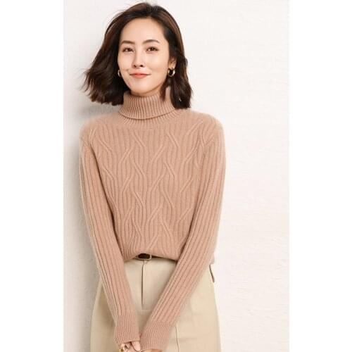 Cashmere sweater womens pullover 2021 winter new casual pure color 100% wool sweater half high neck thickened ladies top long