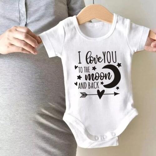 Cotton Baby Boys Girls Jumpsuit I Love You To The Moon and Back Soft Romper Letter Print Short Sleeve Clothes Outfit 0-24M