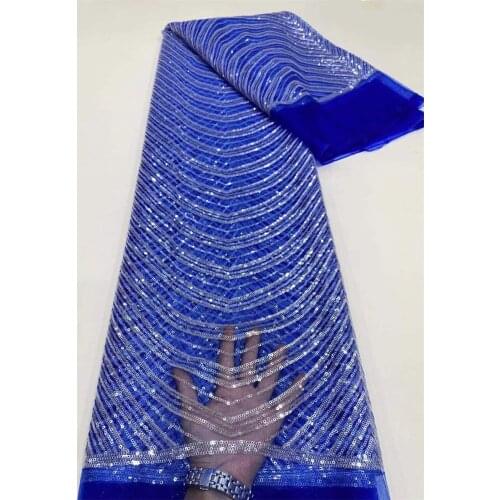 Royal Blue French Tulle Lace Fabric Latest African Lace Fabric High Quality Sequins Lace for Nigeria Wedding Dress NI5556