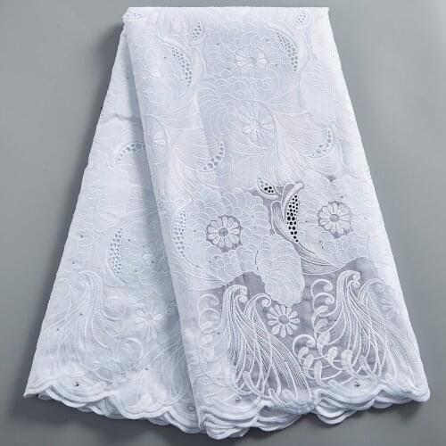 SJD LACE Swiss Voile Lace In Switzerland African Cotton Whit Stones Fabric Embroidery Sewing Wedding 5 Yards Women Dress A 2423
