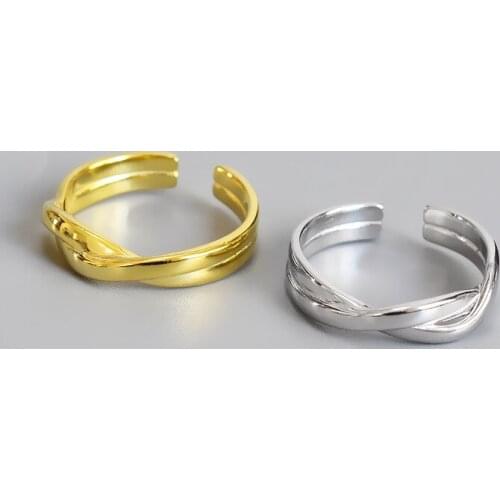 LKO S925 Sterling Silver Rings For Women Interweave Finger Open Adjustable Ring Trendy Simple Vintage Jewelry Ornaments