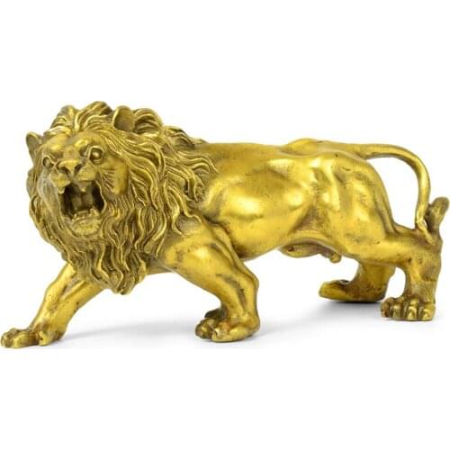 Lion Copper Statues For Decoration Lion Statue Resin Figurine Sculpture Model Crafts Animal Abstract Chinese Home Decor