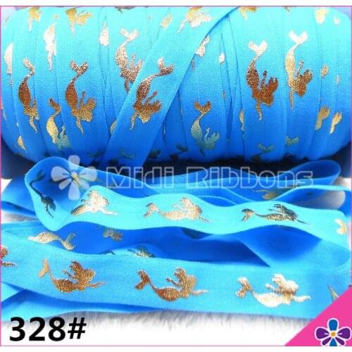 100 yards/lot, Gold foil mermaid fold over elastic, Gold Metallic Mermaid Pattern 5/8" Fold Over Elastic by the Yard