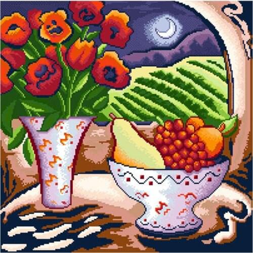 Bead embroidery diy kit with Printed Pattern DIY Cross stitch Still life Vase Home Decoration cross stitch threads 22.5"X22.5"