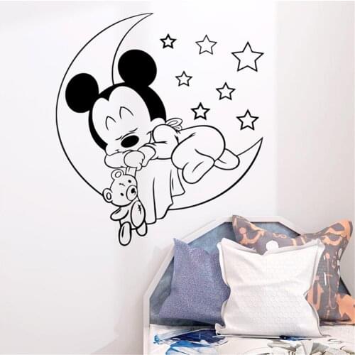 Mickey Baby Sleeping Wall Stickers for Kids Rooms Bear Star Warm Sweet Dream Sticker Decal Pegatinas de Pared Bedroom Rome Decor