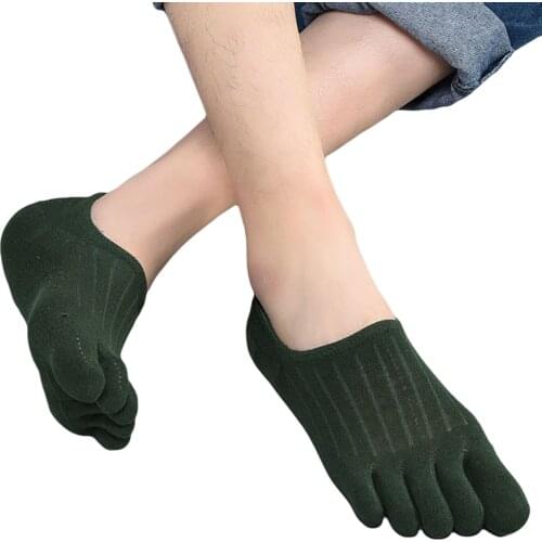 3/5 Pairs Men Knitted Toe Socks Spring and Summer Adults Solid Anti-Slip Silicone Hosiery Casual No Show Socks