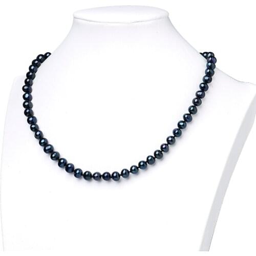 Wholesale 7-8mm Pure Black freshwater Pure Natural Pearls Diy Chain Necklace 18inch For Women Party H451