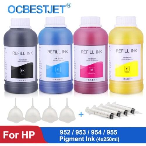 4x250ml Pigment Ink Bottle For HP Officejet 7740 8210 8710 8720 8725 8730 8740 Printer Ink For HP 952 953 954 955 Pigment Ink