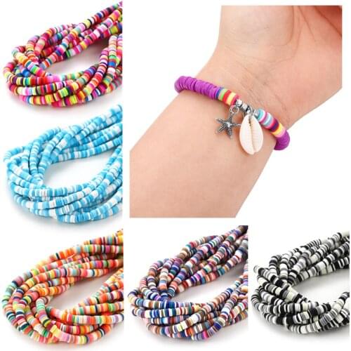 1 Pcs 15Inches 4mm Flat Round Polymer Clay Beads Mixed Colors Chip Disk Loose Spacer Beads For DIY Jewelry Making Findings