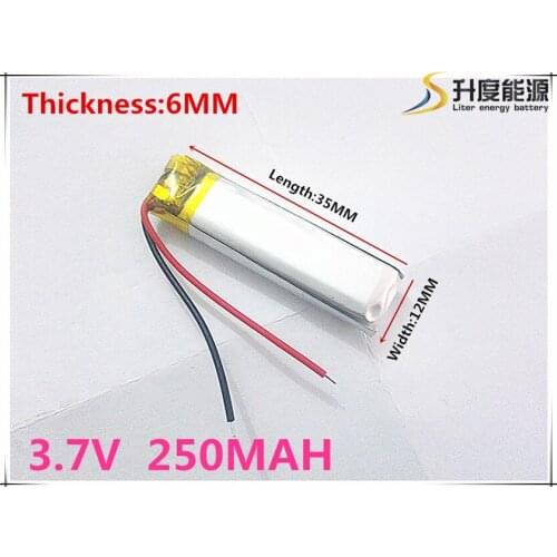 Free shipping Polymer battery 250 mah 3.7V 601235 smart home MP3 speakers Li-ion battery for dvr,GPS,mp3,mp4,cell phone,speak