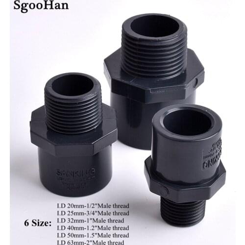 1/2"To 2" Male Thread Straight Connector Aquarium Water Tank UPVC Pipe Quick Equal Joint Garden Irrigation Watering Fittings